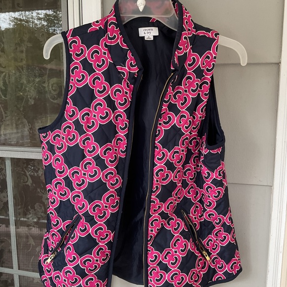 Crown & Ivy women size medium vest Navy Pink EUC Zip pocket - Picture 5 of 13